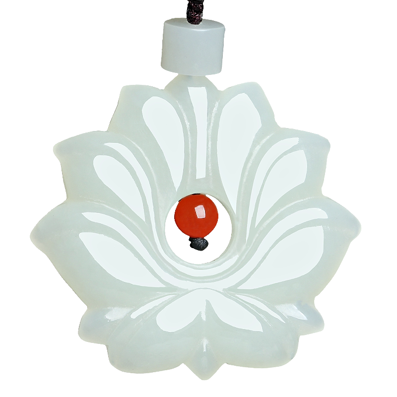 天然白玉莲花项坠护身符
