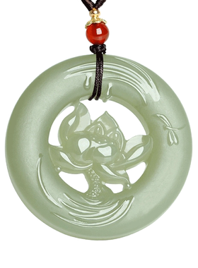 和田玉莲花平安扣吊坠挂件玉佩