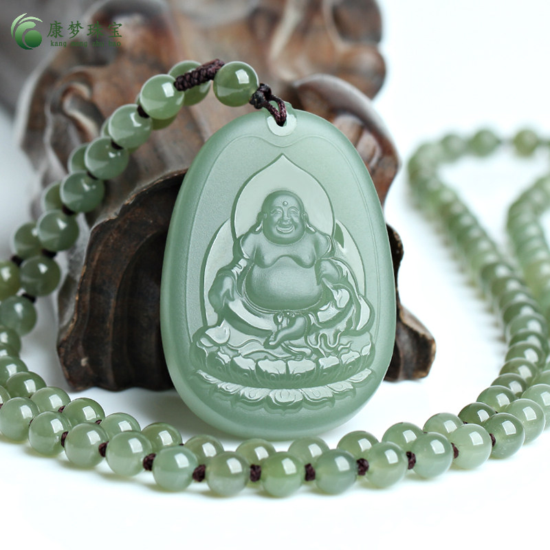 天然和田玉佛公吊坠青玉莲花弥勒佛挂件女士款玉项链饰品玉佩玉牌