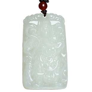 天然新疆和田玉关公吊坠白玉武财神关羽挂件男女玉石项链玉佩