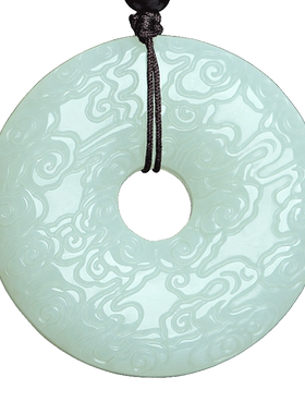 和田玉白玉祥云平安扣吊坠挂件