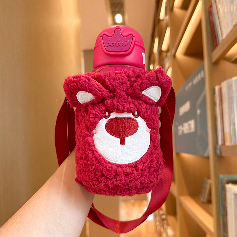 毛绒杯套儿童保温杯带吸管水杯