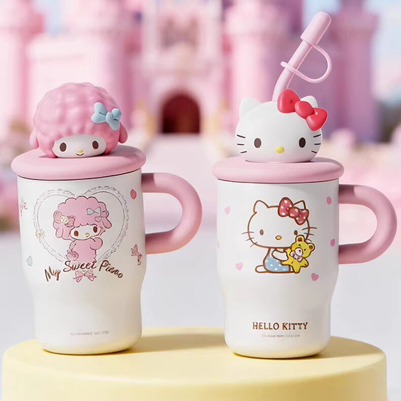 三丽鸥凯蒂猫保温杯女生高颜值316不锈钢吸管杯小巧便携手柄水杯