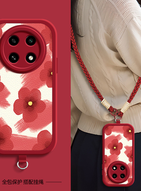 红色花适用OPPOA6pro手机壳带挂绳OPPOA5/3/2新款OPPOA72/53/96/95/93/36/35/55/56/11/9x/97保护套硅胶