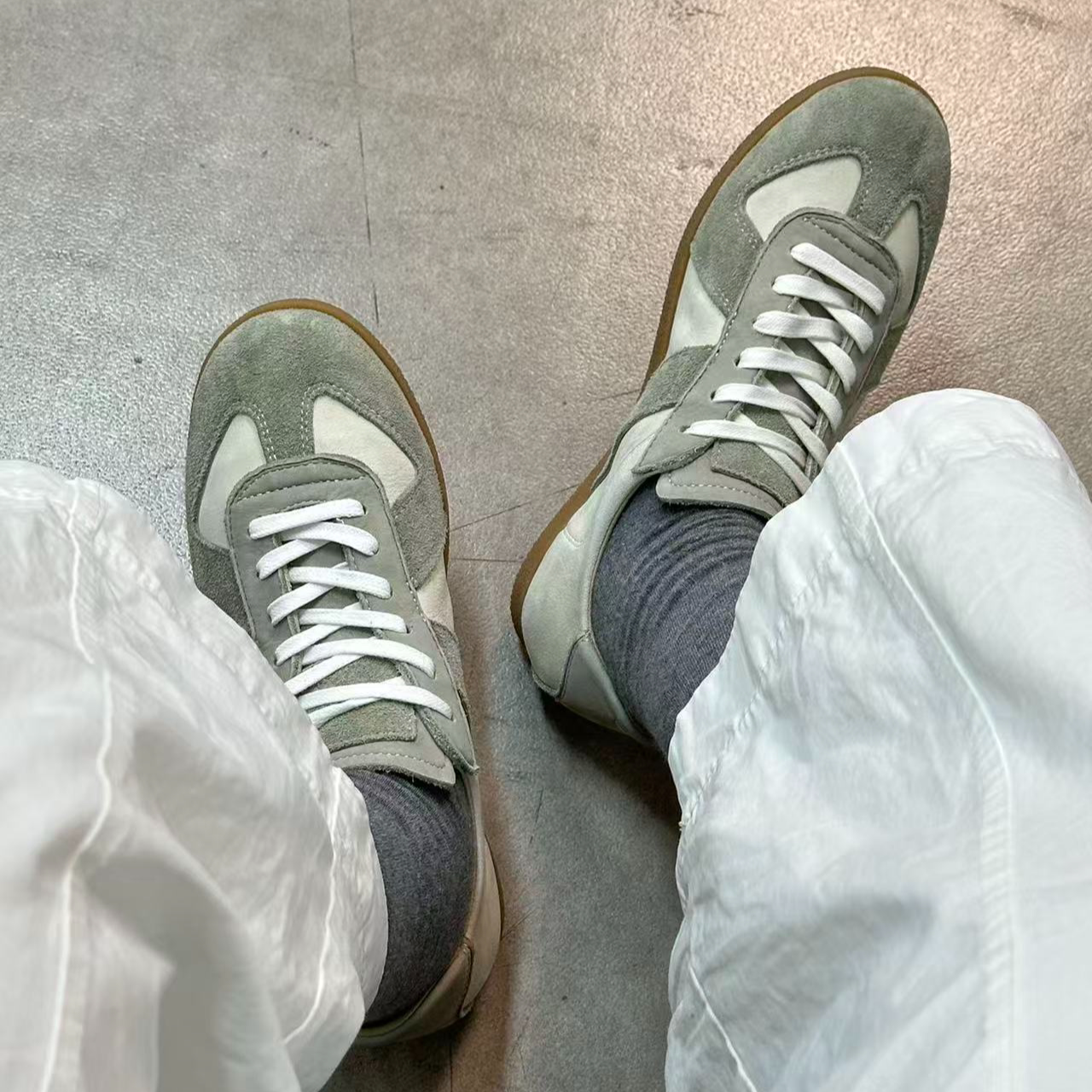 复古水洗做旧版鞋百搭全皮圆头休闲运动德训鞋女款小白鞋