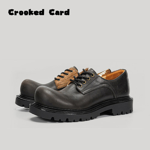 Crooked Card 歪牌设计师 男女鸳鸯大头皮鞋厚底米奇德比真皮鞋子