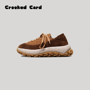CROOKED CARD 日系复古厚底休闲板鞋 增高方头全皮勃肯鞋INS潮