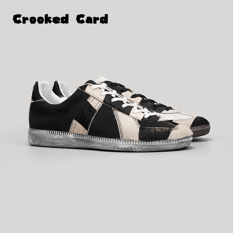 黑白鸳鸯马毛复古GAT德训鞋女真皮休闲个性小众帆布鞋男25夏新款