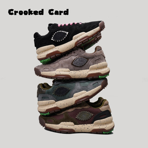 CROOKED CARD 莫兰迪灰复古风系带厚底火星鞋 水洗慢跑运动休闲鞋