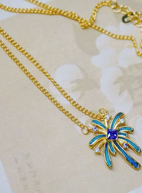 辽博纯手工点翠烟花项链非遗饰品旗袍汉服配饰铜制不掉色锁骨链子