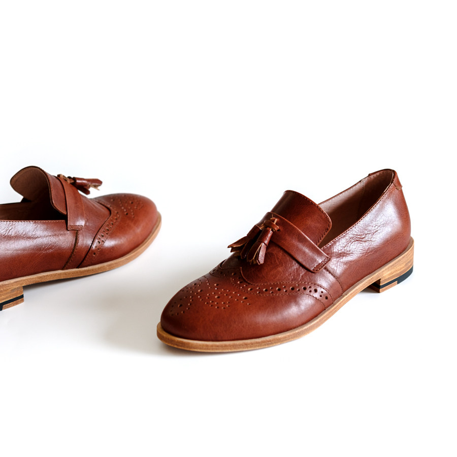 /女鞋/真皮底Wingtip Tassel Loafers翼型穗饰乐福鞋swing摇摆舞