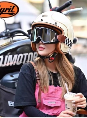 CYRIL赛罗头盔男女士3/4哈雷复古头盔四季电动车机车夏季轻便半盔