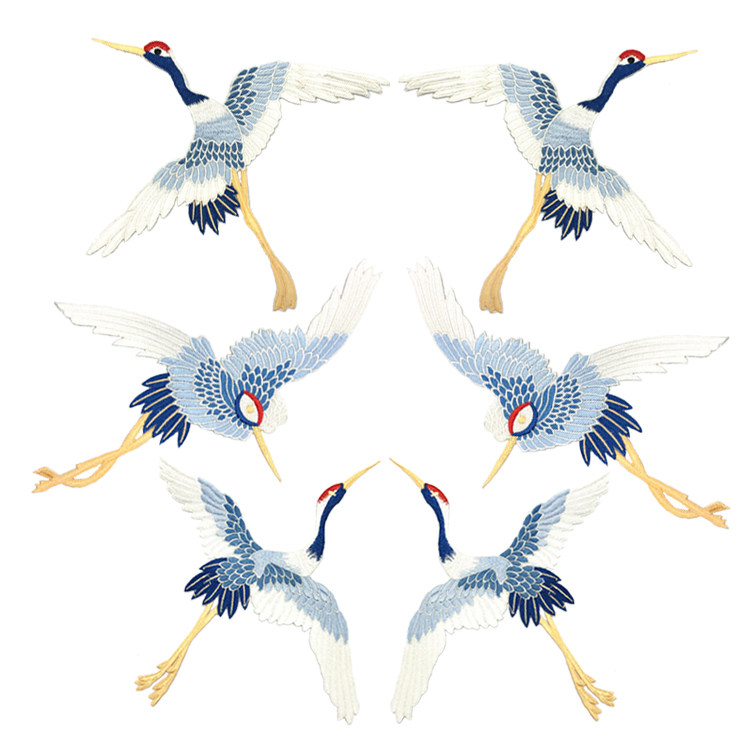 中国风吉祥鸟刺绣布贴汉服唐装外套装饰绣花贴箱包被套背胶补丁贴