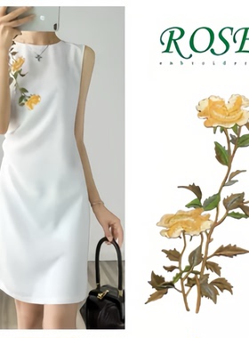 复古黄色玫瑰花刺绣布贴衣服百搭装饰绣花贴DIY花卉背胶补丁贴花