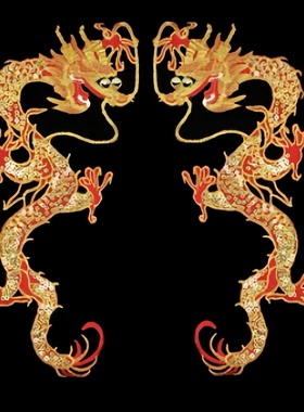 龙刺绣布贴衣服装饰辅料毛衣针线羽绒服动物布料黄色红色绣背胶贴