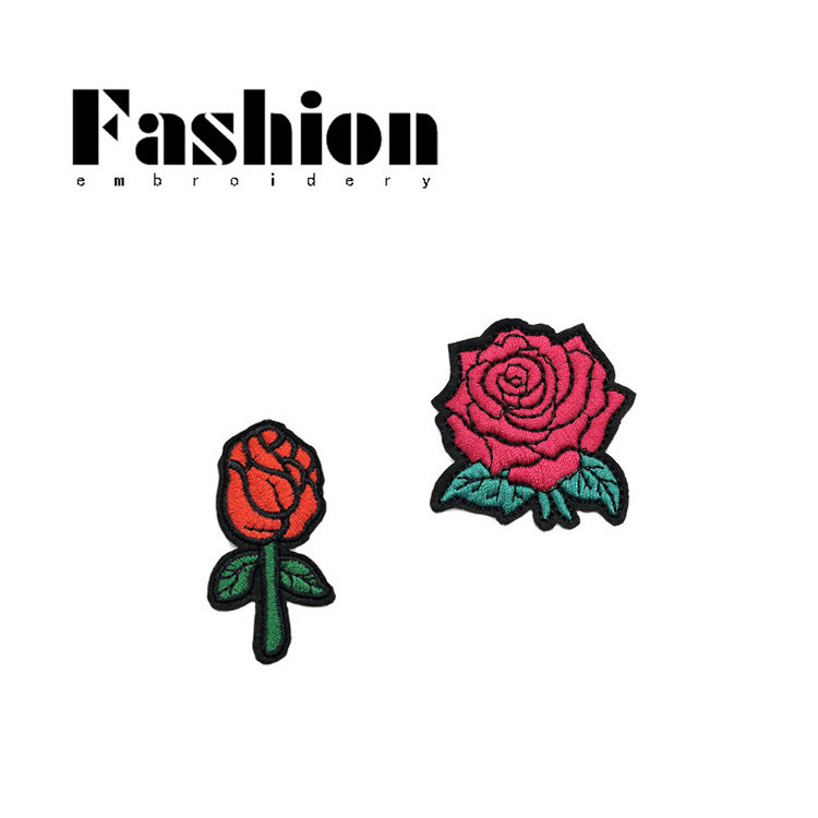日系小玫瑰刺绣布贴衬衣鞋帽装饰绣花贴胸针diy辅料背胶破洞补丁