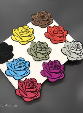 黑色玫瑰花刺绣补贴酒红衣服装饰辅料背胶绣花布贴羽绒服黄色贴标