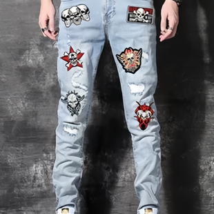 DIY装 饰小号骷髅背胶补丁贴 衣服个性 酷炫朋克风摇滚刺绣布贴时尚