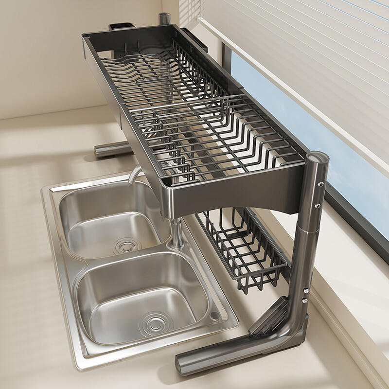 304不锈钢厨房伸缩沥水碗碟架