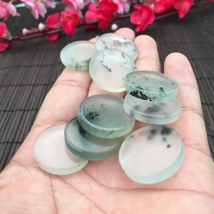 纯天然岫玉水墨飘花圆籽圆片小镯芯玉片玉床垫加工厂家支持订货