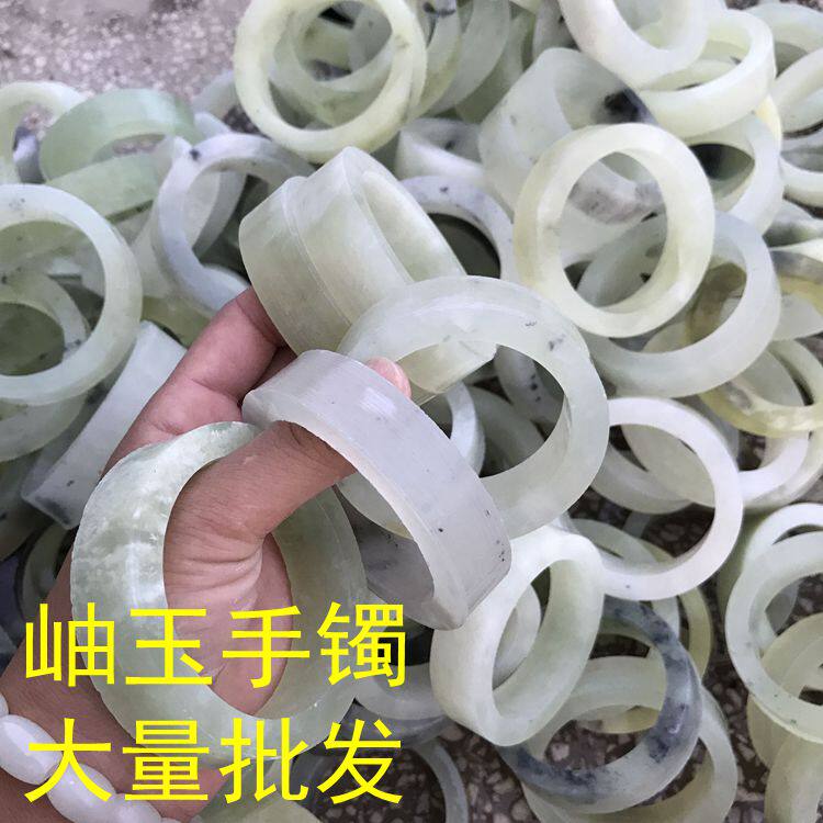 纯天然岫玉手镯白色水墨飘花半成品手镯坯55-63口径保真岫玉特价