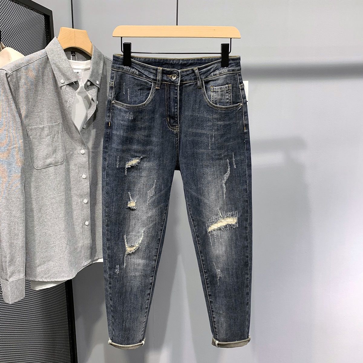 夏季2022年新款乞丐裤宽松破洞