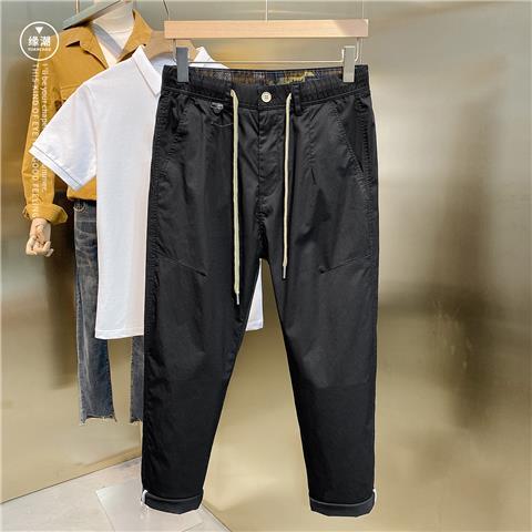 薄款冰丝男士9九分裤夏天百搭休闲西裤帅气纯色潮流锥形修身裤子