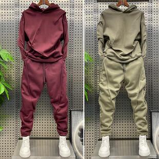 网红同款纯色韩版两件套情侣百搭运动休闲套装潮流春秋男卫衣卫裤
