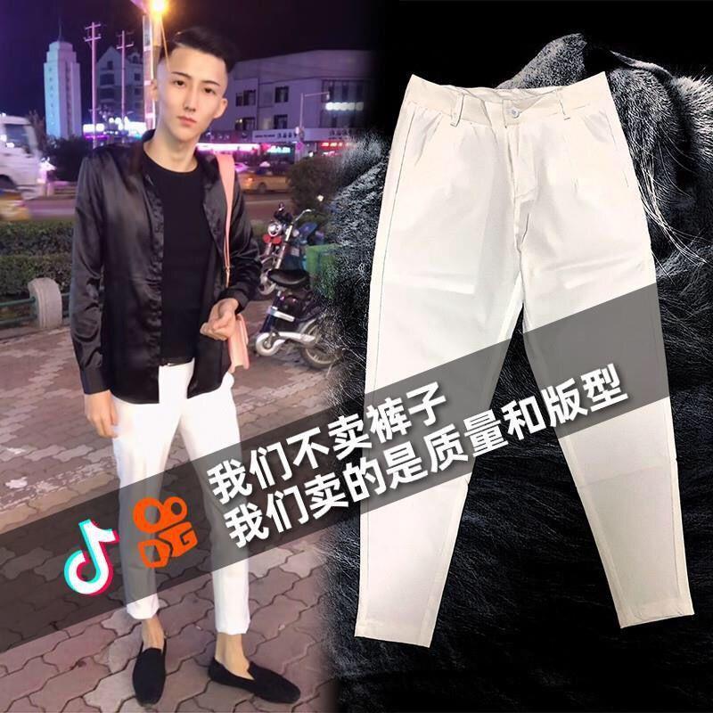 2025夏季帅气纯色锥形9九分西裤男士英伦免烫修身小脚裤休闲裤子