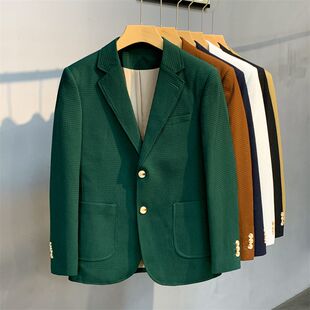 单西服上衣 商务职业免烫男士 华夫格休闲西装 外套男英伦风简约时尚