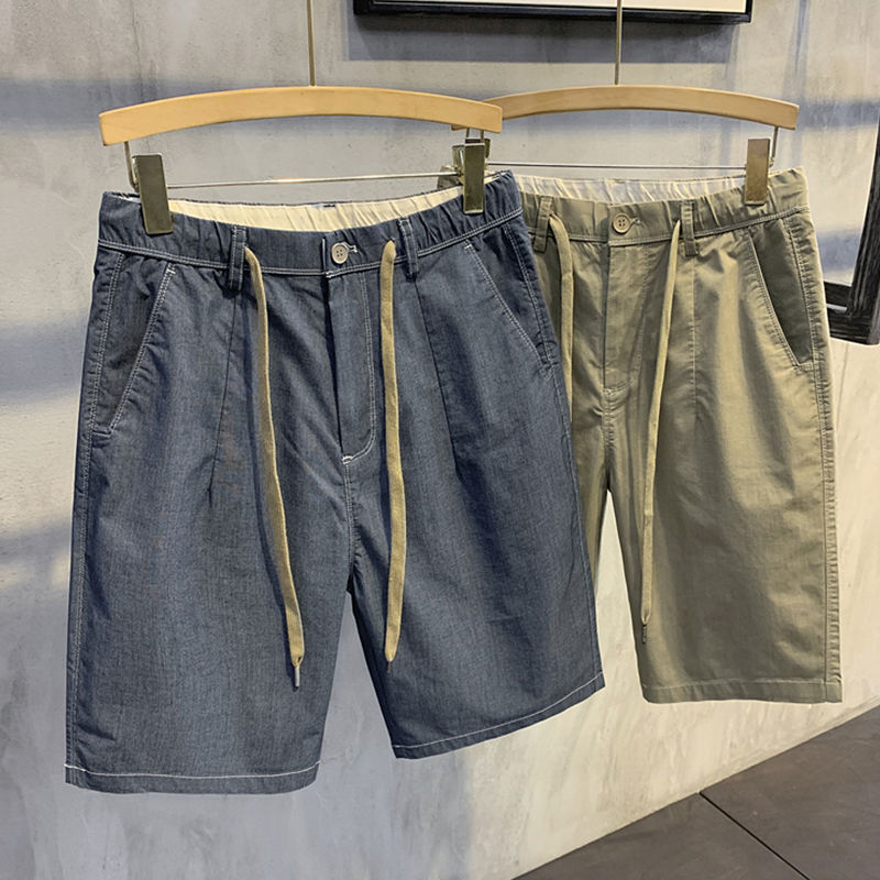 休闲短裤男夏季新款宽松男士五分裤运动纯棉直筒中裤灰色沙滩裤子