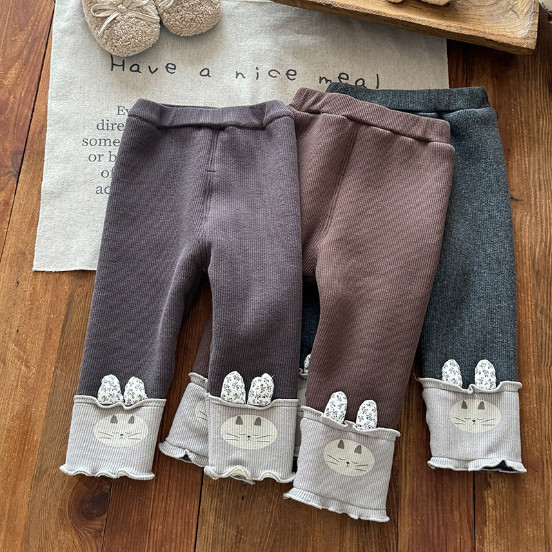 婴幼儿加绒加厚裤子2025冬季新款女宝宝卡通百搭羊驼绒打底裤 a类