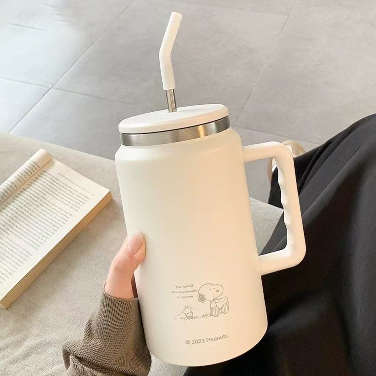 进口史努比巨无霸保温杯女大容量吸管杯2025新款冰霸杯304不锈钢