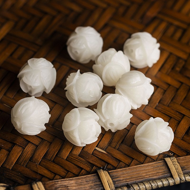 进口白菩提根雕莲花散珠 diy佛珠手链项链饰品吊坠背云配饰配件玫