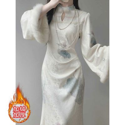 进口超好看原创旗袍新款2025国风改良新中式女秋冬修身鱼尾连衣裙