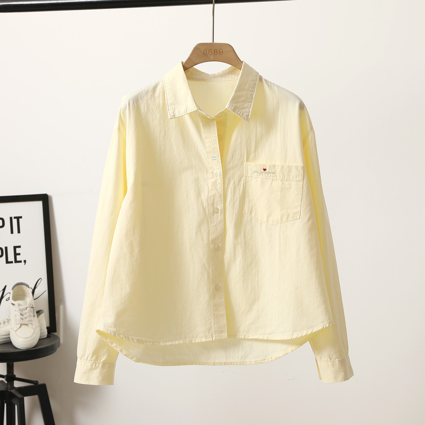 时尚靓丽多巴胺黄色衬衫女宽松韩版刺绣口袋小个子衬衣春装新款潮,女装/女士精品,衬衫,淘宝优惠券,粉丝福利购,淘宝优惠卷