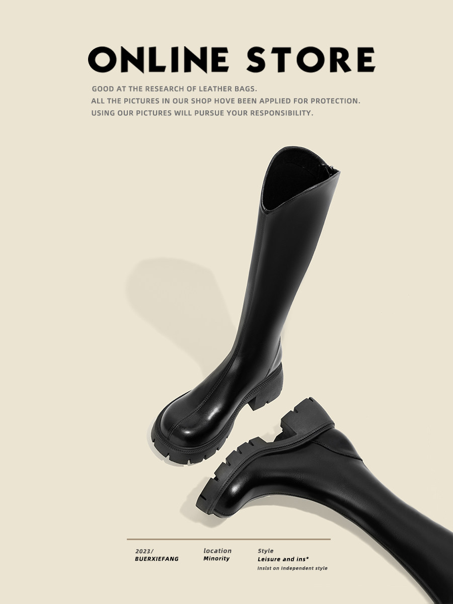 [FUER SHOE SHOP] 여성을위한 작은 튜브 V 입 부츠 2024 가을 겨울 신작 부츠 부츠 두꺼운 밑창 하이 부츠