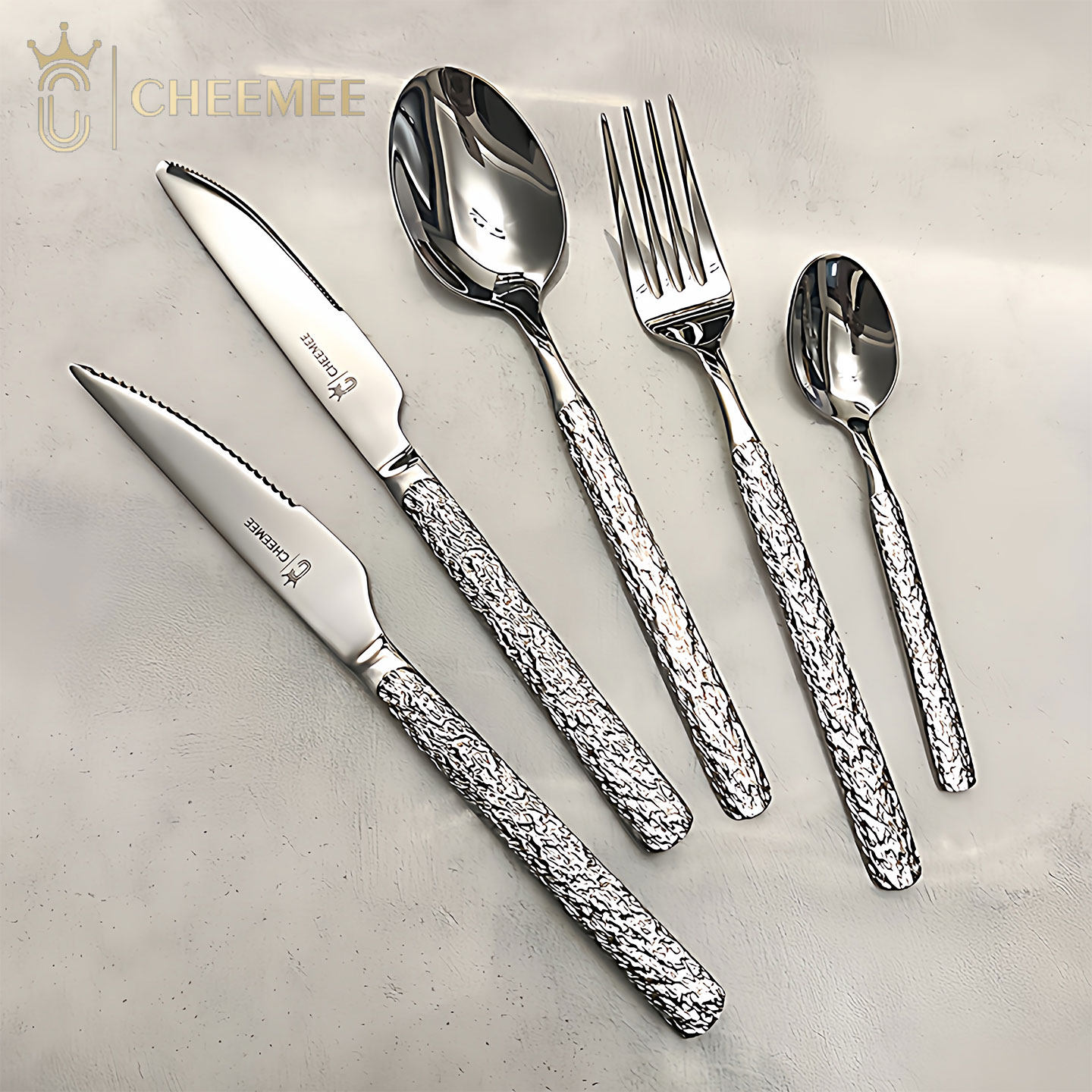 304不锈钢西餐餐具套装浮雕手柄刀叉勺五件套豪华轻奢吃牛排刀叉