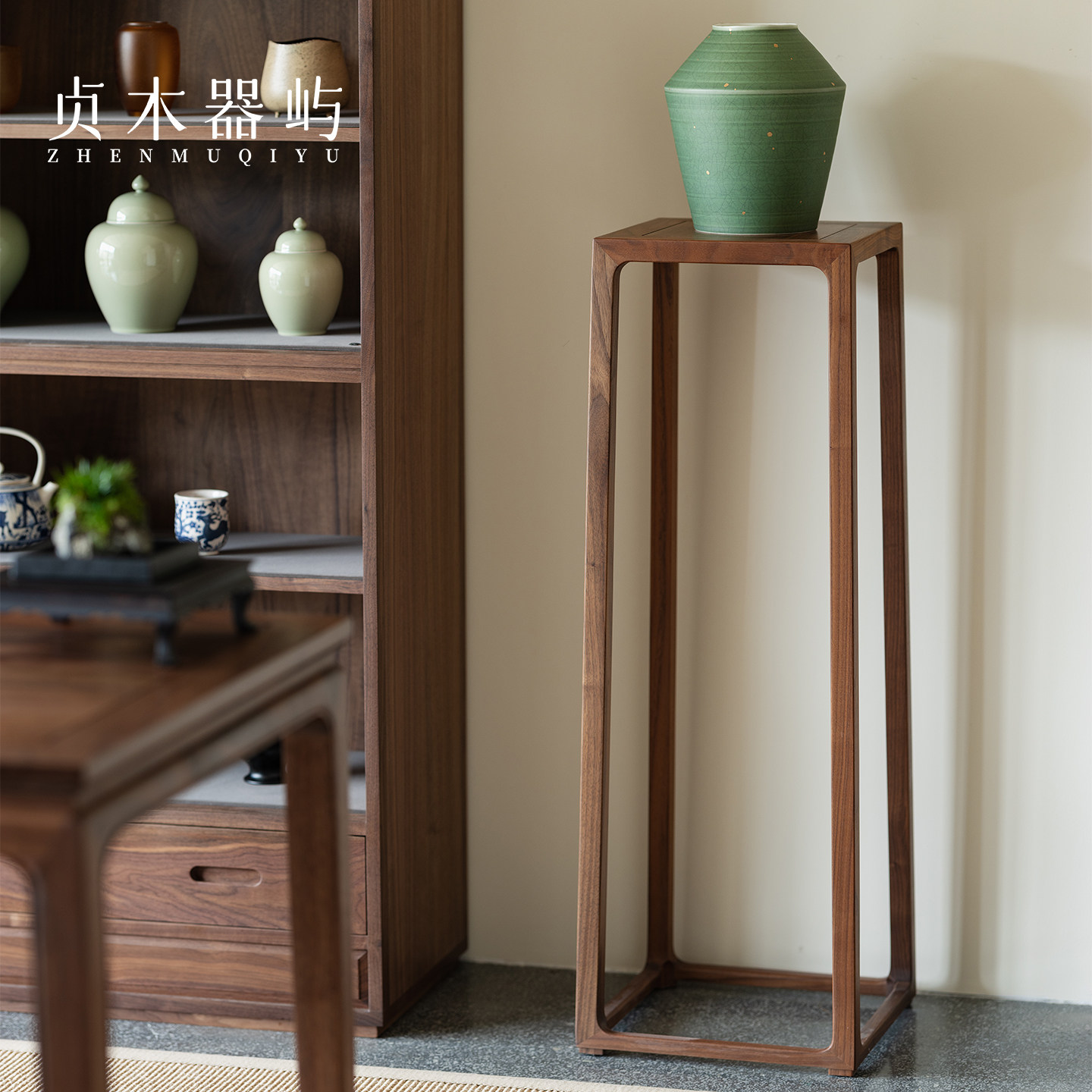 贞木器屿北美黑胡桃木花架新中式落地花几置物架客厅禅意装饰架子,住宅家具,花架/花几,淘宝优惠券,粉丝福利购,淘宝优惠卷