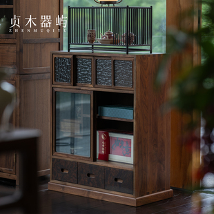 饰柜全实木储物柜矮柜茶空间展示柜收纳柜 贞木器屿北美黑胡桃木装