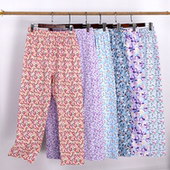 女纯棉妈妈夏季 九分裤 薄款 高腰中老年家居裤 全棉 宽松大码 老人睡裤