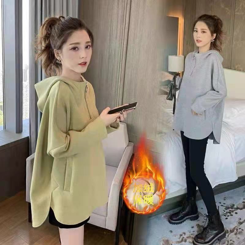 运动加绒加厚卫衣女秋冬