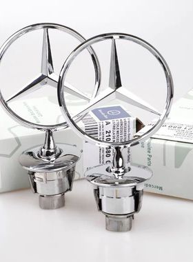 奔驰车标引擎盖标立标 C200 E300L E260L S级S450原车标改装黑色