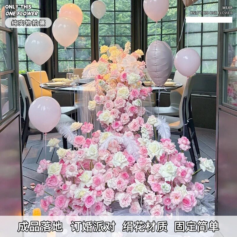 仿真瀑布桌花生日派对假花宝宝宴会婚庆装饰花排成品婚礼迎宾舞台
