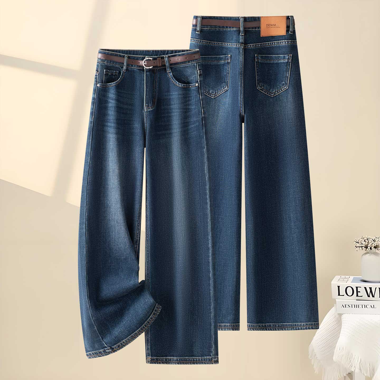 复古蓝窄版阔腿牛仔长裤女秋2025