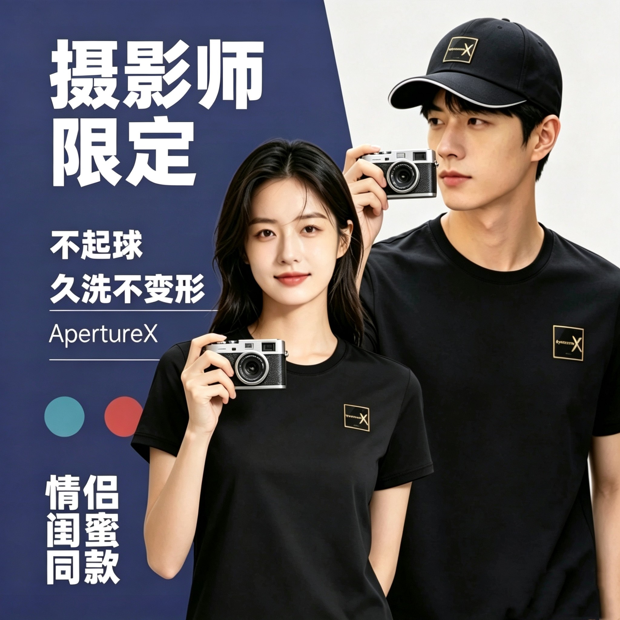 ApertureX冰感速干摄影师短袖T恤男女同款情侣装运动休闲圆领上衣