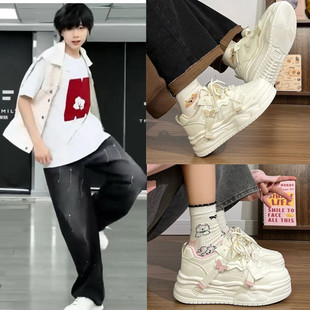 TF家族4代陈奕恒同款厚底增高小白鞋透气板鞋运动鞋百搭蝴蝶鞋子