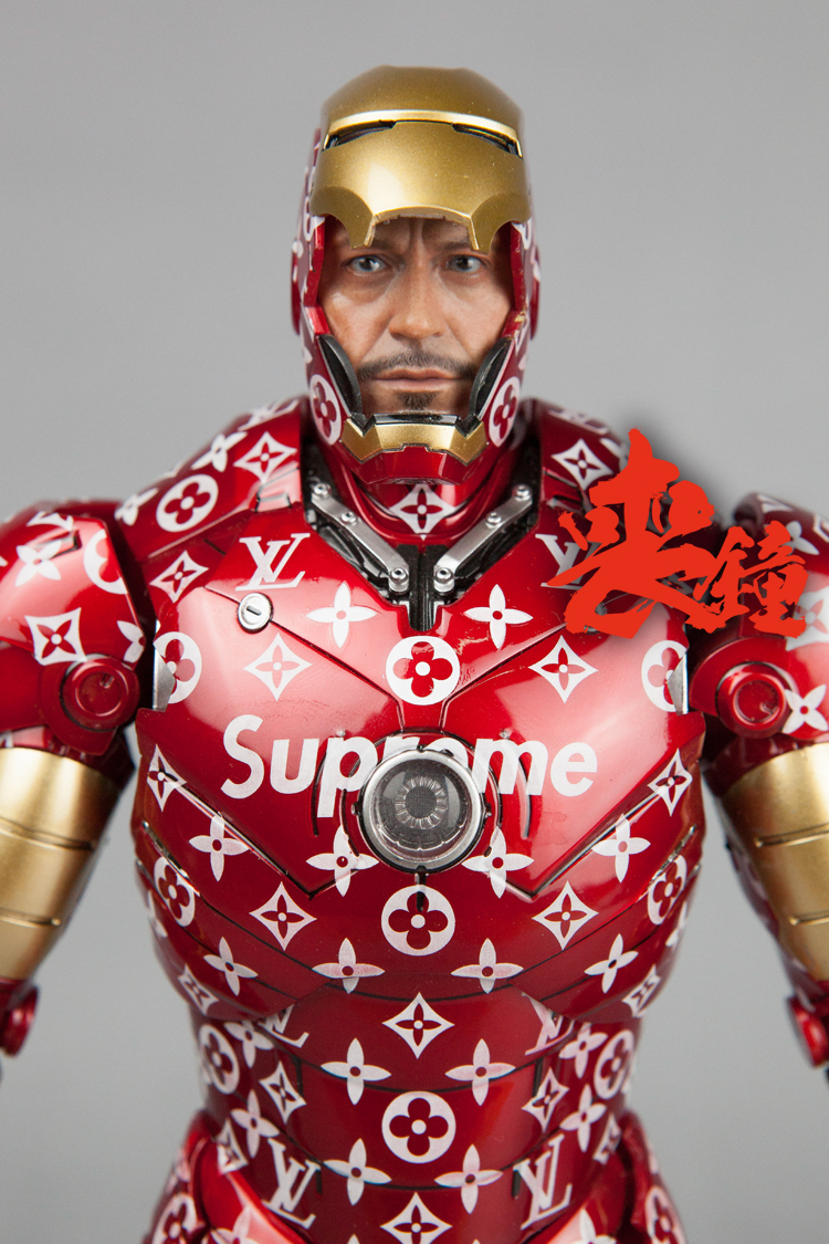 丧钟重涂HOTTOYS HT MK3定制Supreme LV潮牌LOGO钢铁侠