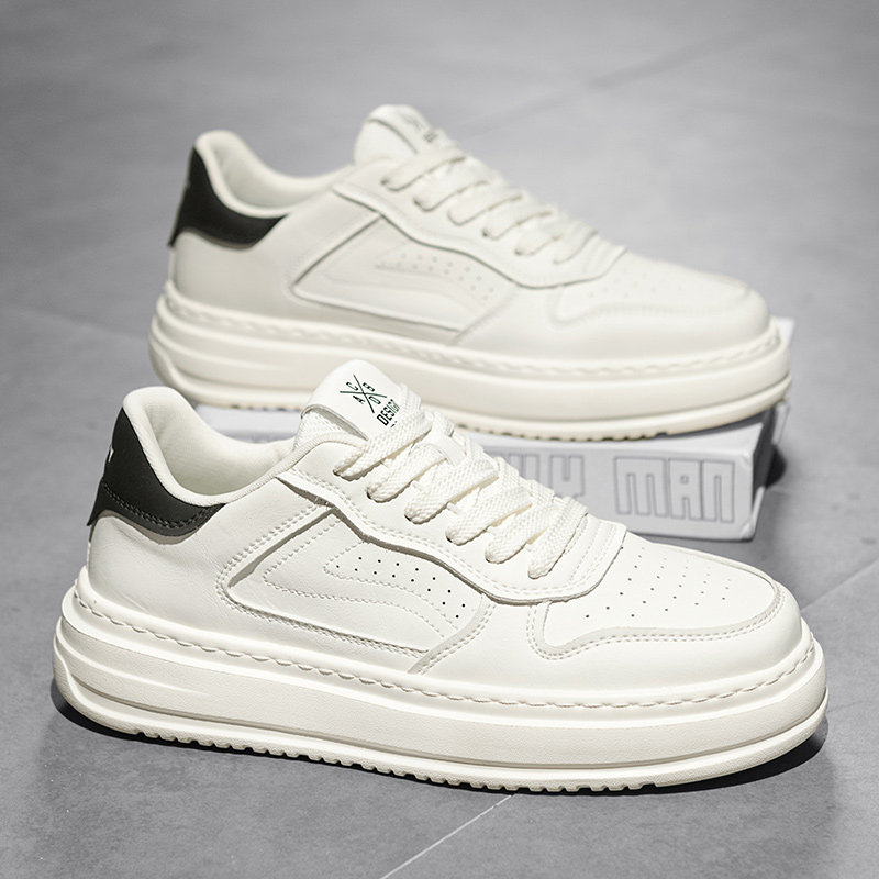 男鞋2025年新款春夏季透气厚底小白鞋子男士潮流百搭系带休闲板鞋