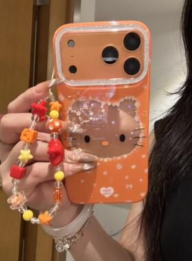 镜框橙色大头贴kitty猫卡通手机壳17promax保护iphone15女iPhone16pro双层iphone16卡通iPhone17苹果15pro